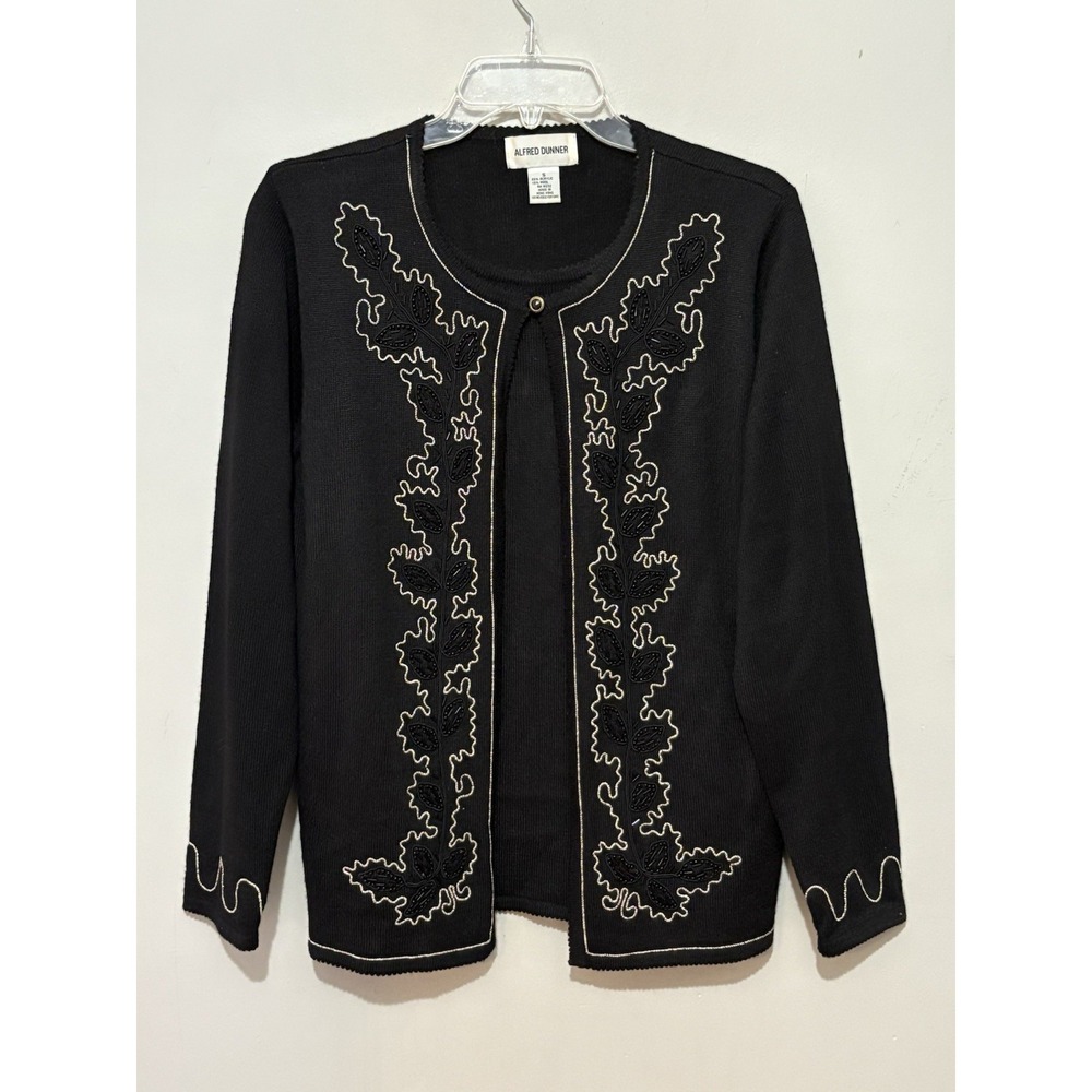 VTG Alfred Dunner Black‎ Beaded Sweater Jacket Top S Dressy Holiday Hong Kong